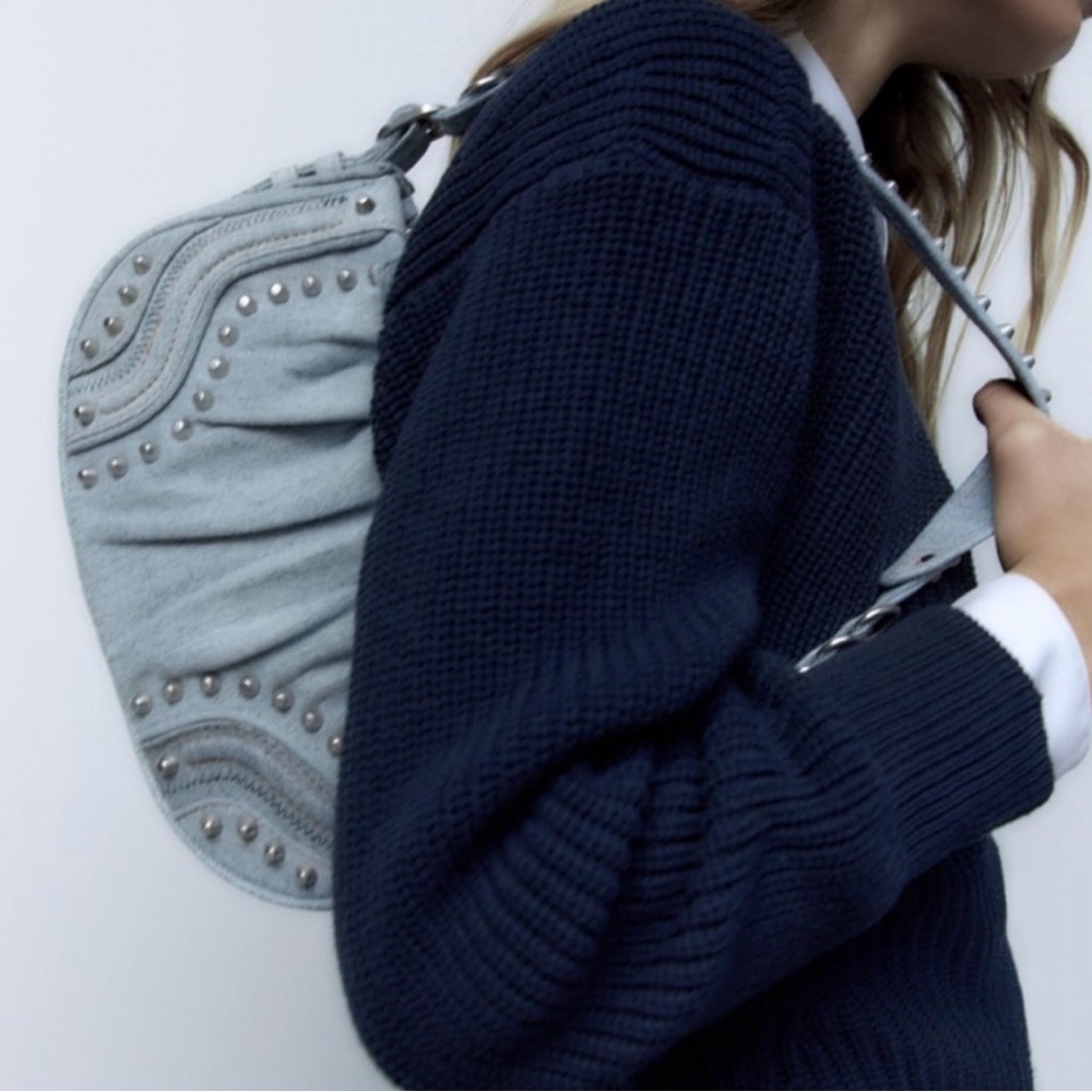 Zara studded denim shoulder bag
